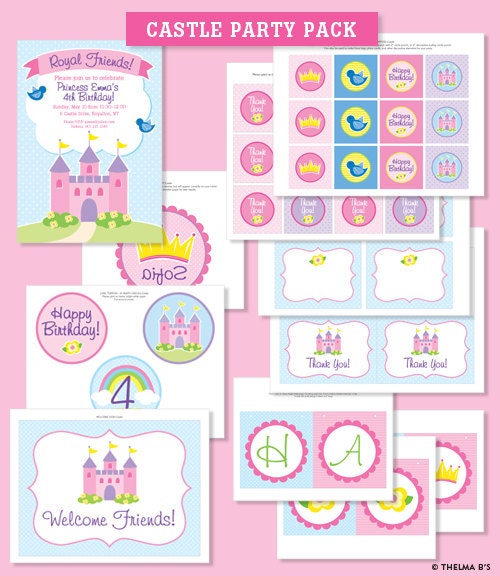 Fairy Tale Printable Birthday Collection, Royal Castle Printable Party Invitation, Princess Birthday Party