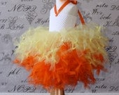 Candy Corn Princess Tulle Tutu Haloween Costume Orange White Yellow Dress 2T 3T 4T Photo Prop Children Toddler Infant Custom Crochet