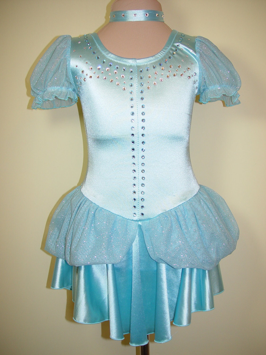 Ice Figure Skating Dress size Cinderella Disney Blue Headband & collar included Swarovski crystals