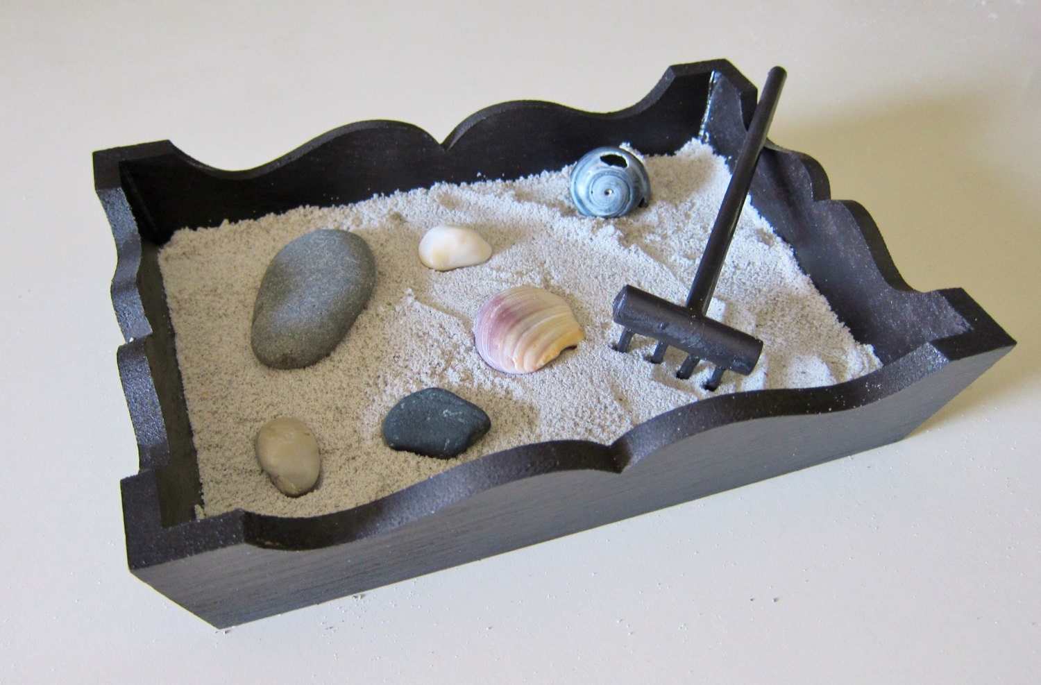 Zen Garden Office Table Top Large Size- Handmade Miniature Desk Set - Relaxation Mediation Tools - Home and Work Decor