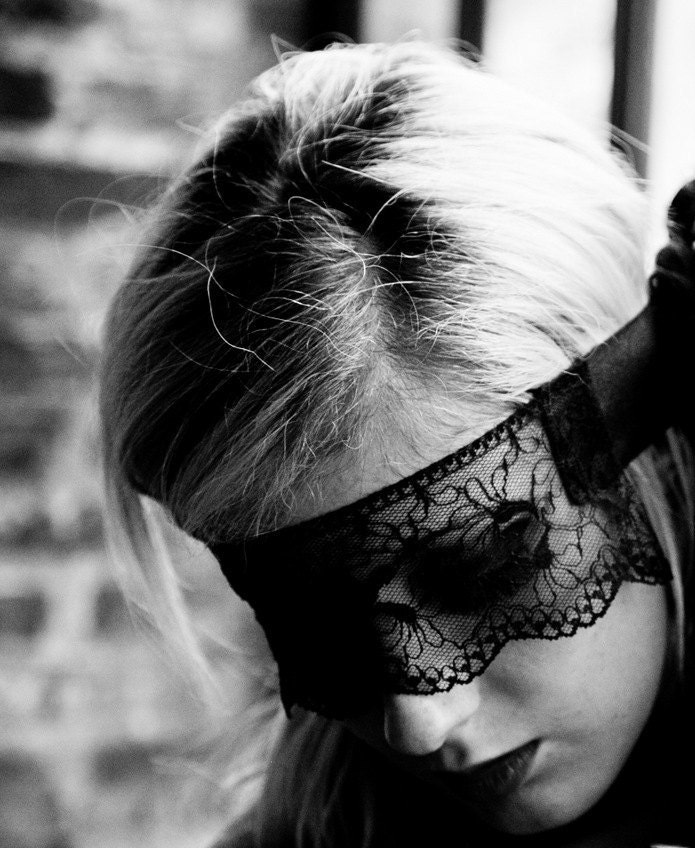 Black silk lace face mask masquerade ball headpiece burning man