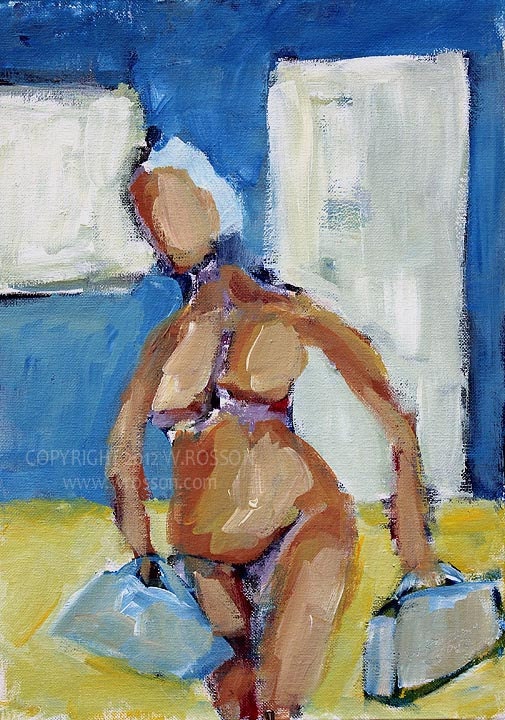 Pack Your Bags, Original Painting, Winjimir, Impressionism, Nude Female, Woman, Figure, Vacation, Travel, Suitcases