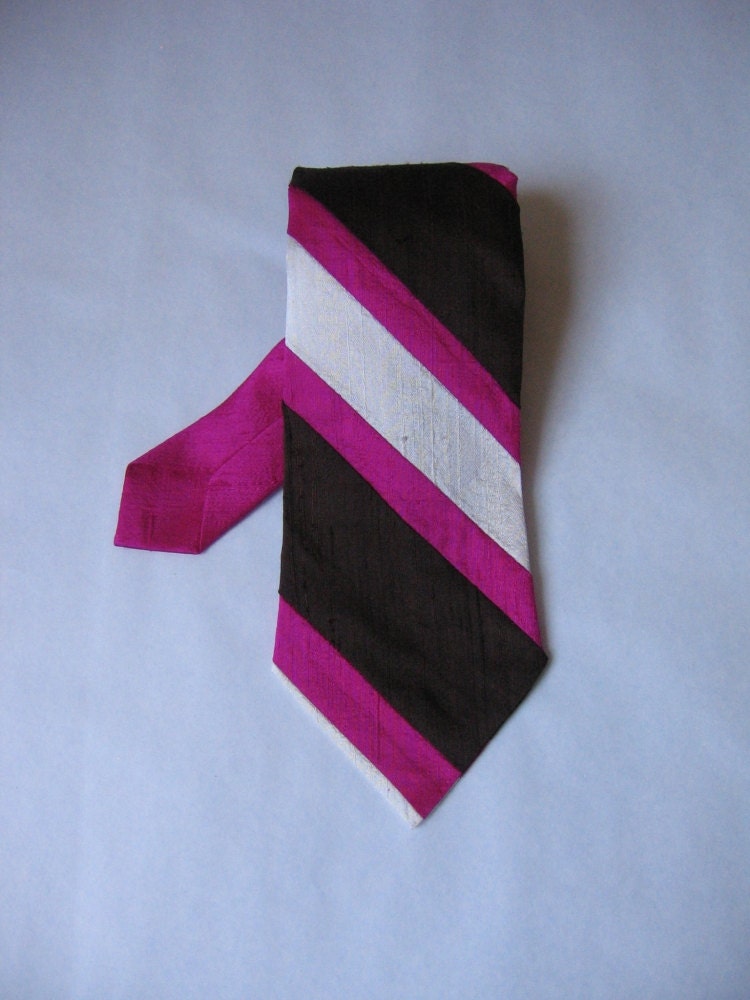 Custom Neapolitan Stripe Groom Men's Necktie Groomsmen Formal Wedding Accessory - Made to Order Silk Dupioni Tie