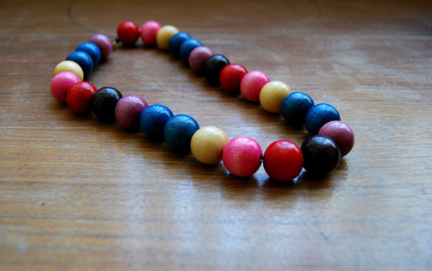 vintage GUMBALL beaded necklace / 1980s  COLORFUL rainbow wooden beads necklace
