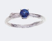 Engagement Ring - Blue Sapphire  - New York City Souvenir Twig Design - Eco-Friendly Recycled Gold