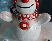 Red and White Polka Dot Let it Snow Trinket Box with Paperclay Snowman Embellishment