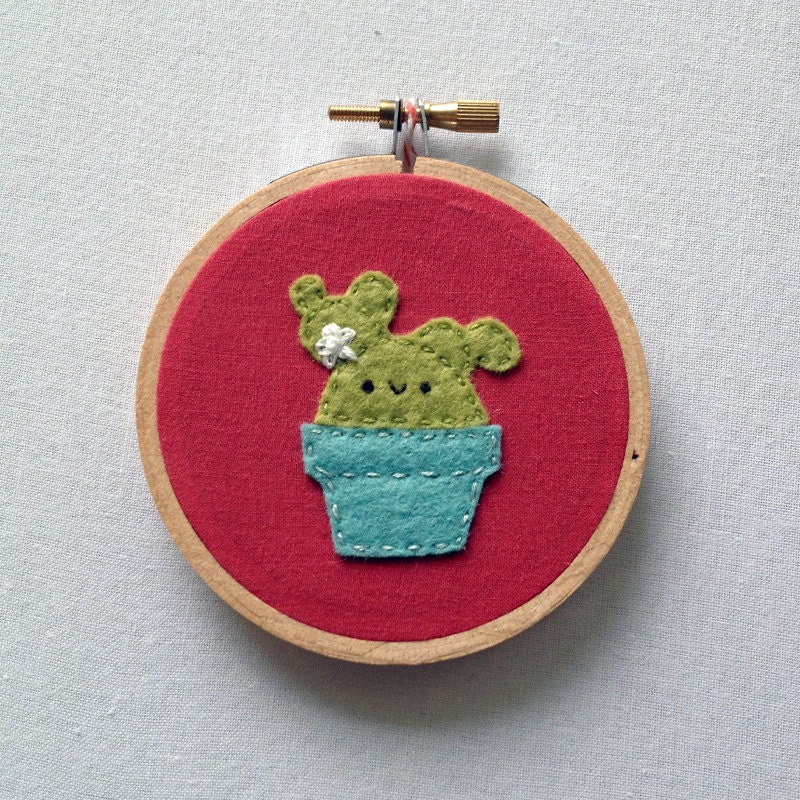 Blooming Cactus - Hand Embroidered Wall Art