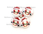 Santa Claus Owl Christmas buttons.  5 Christmas Owl Handmade Buttons.