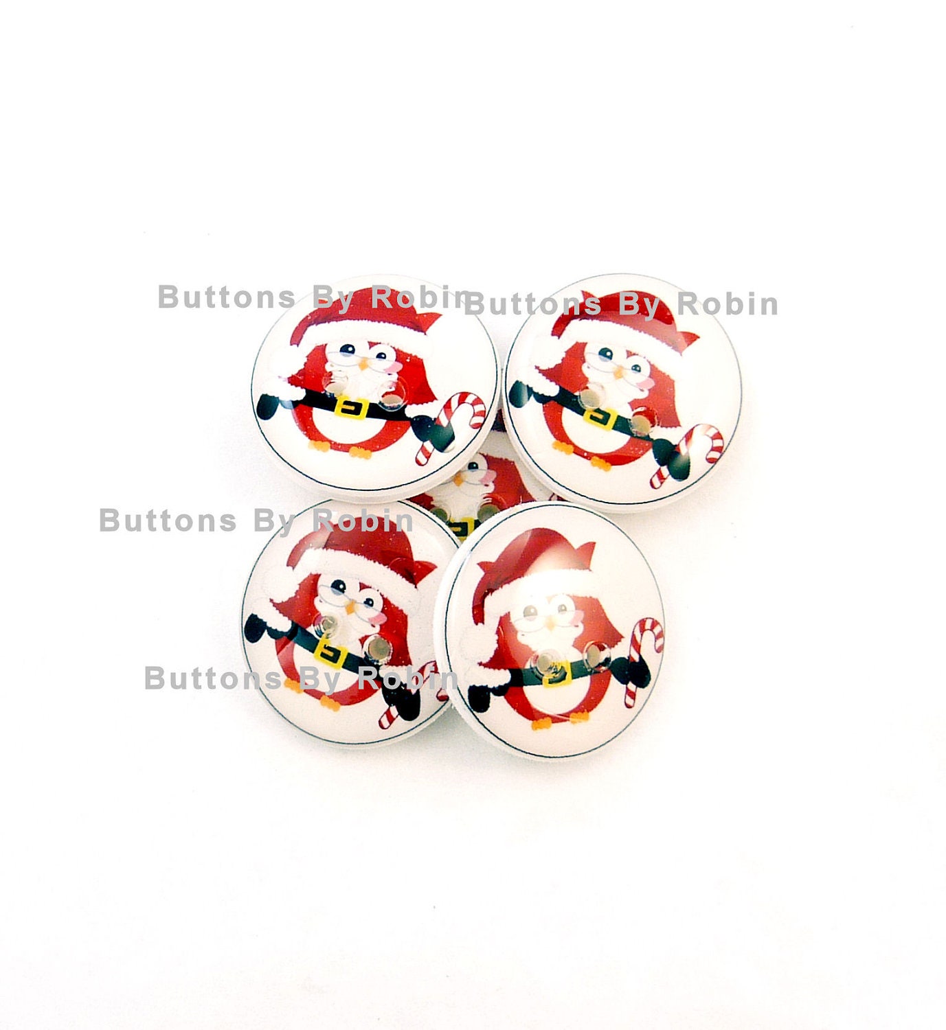 Santa Claus Owl Christmas buttons.  5 Christmas Owl Handmade Buttons.