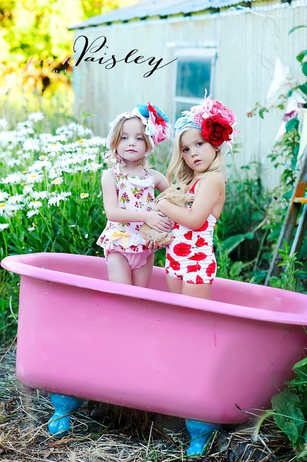 Bathing Beauty 2 headband in red,  blue and soft pinks  for weddings, bridesmaids and special occasions