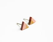 Geometric triangle stud earrings - rose, gold - minimalist, modern hand painted wooden jewelry for Valentine's Day