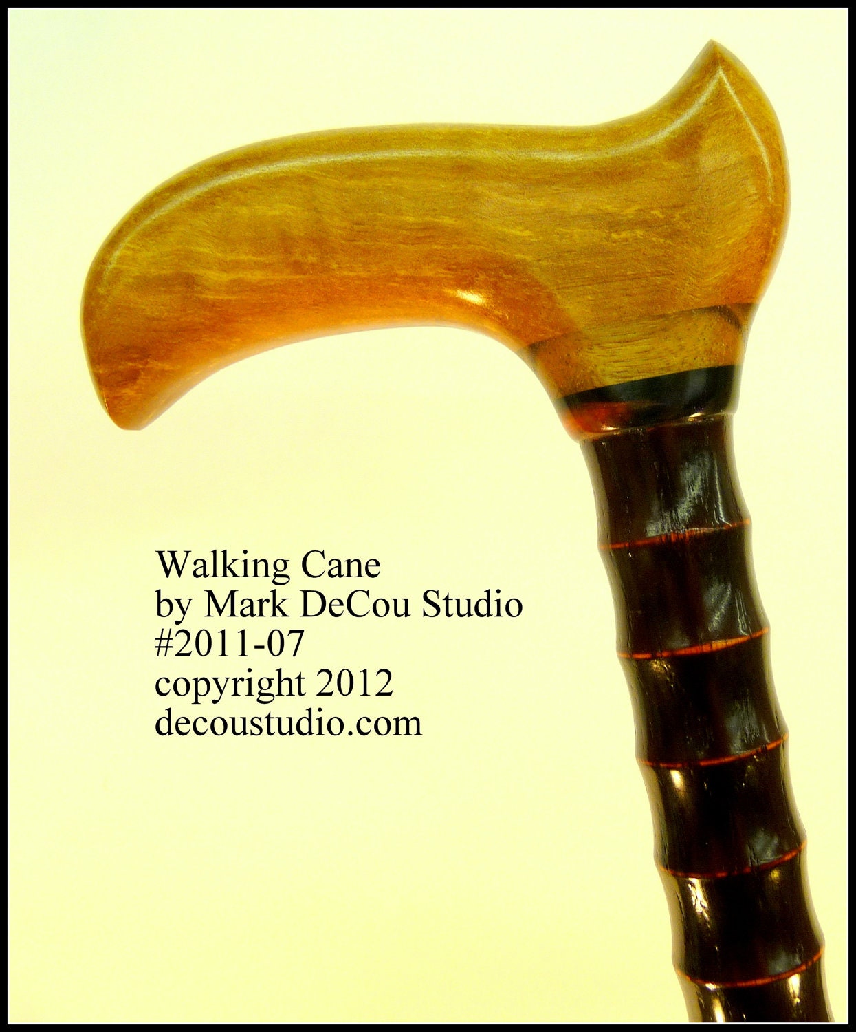Custom Walking Cane, No. 2011-07, Raised Rib Style Shaft, SHIPS IMMEDIATELY, Oak Stained Red/Brown Shaft, Ambrosia Maple Derby Style Handle