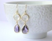 Gold Bridesmaid Earrings - Clear Quartz Earrings - Amethyst Purple Earrings - Gift for Her - Bohemian Earrings