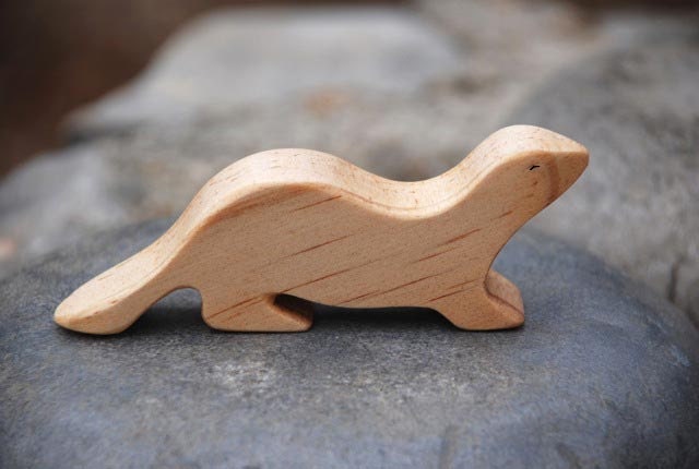 Carved Wooden OTTER, Handmade Toy Animal, Waldorf Inspired