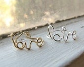 Personalized Ring- Love Ring in Silver or Gold Plated Wire- Cursive Love Ring- Love Script Ring