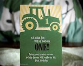 Big Green Tractor -- 15 Printed Birthday Party Invitations