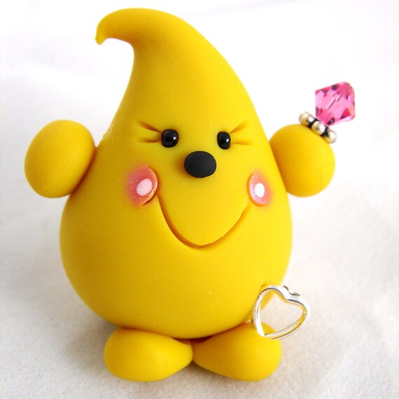OCTOBER Birthstone OPAL or Tourmaline PARKER - Polymer Clay Character with Swarovski Pink Crystal