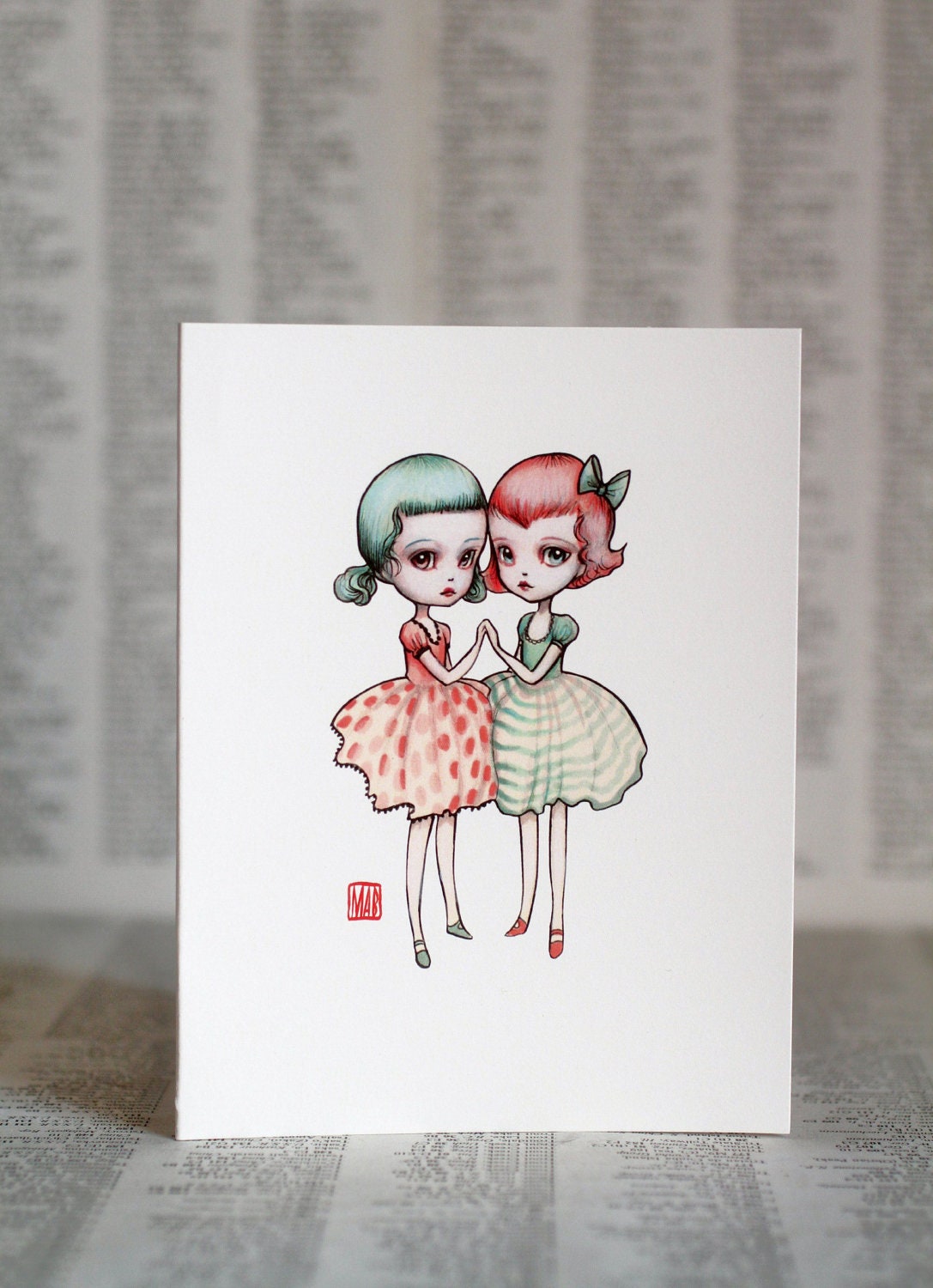 Best Friends - 3 blank notecards- by Mab Graves