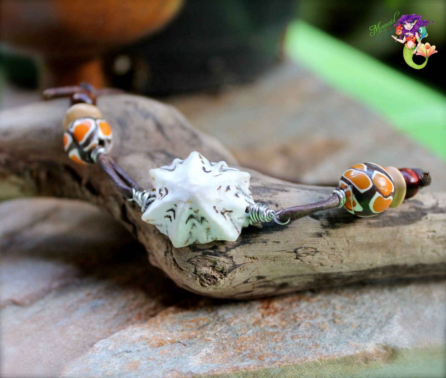 Shell Jewelry from Hawaii, Hawaiian seashell anklet by Mermaid Tears, mens leather bracelet