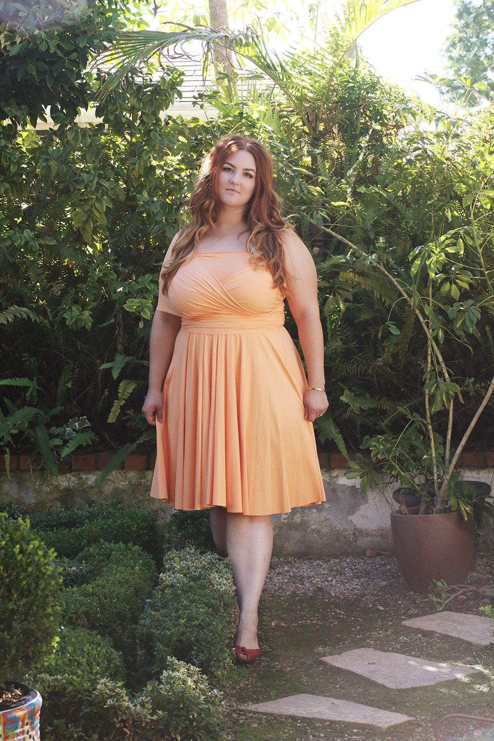 Plus Size- California Peach Sorbet- Octopus Convertible Wrap Dress
