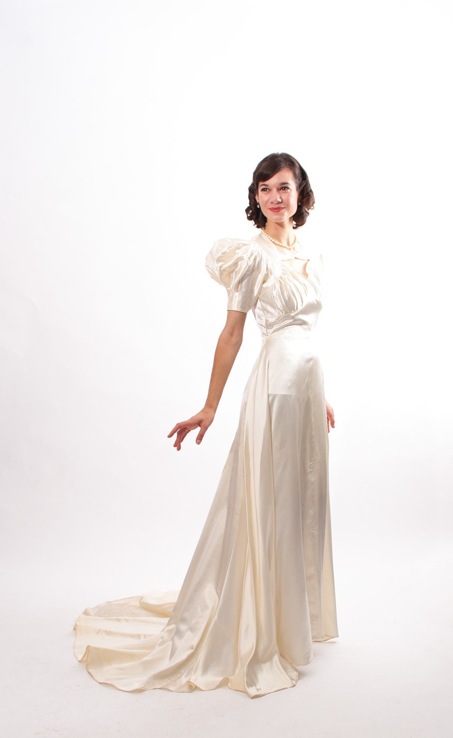 30s Wedding Dress - 1930s Wedding Gown - Ivory Slipper Satin