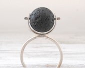 Black Lava Rock Santorini Ring - Sterling Silver Ring - Geometric Eccentric Ring - Wearable Art - Black Jewel - Architectural Ring