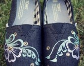 Womens - Florals Swirls Henna Custom Painted TOMS Shoes