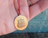brass fishing creel charm necklace - red