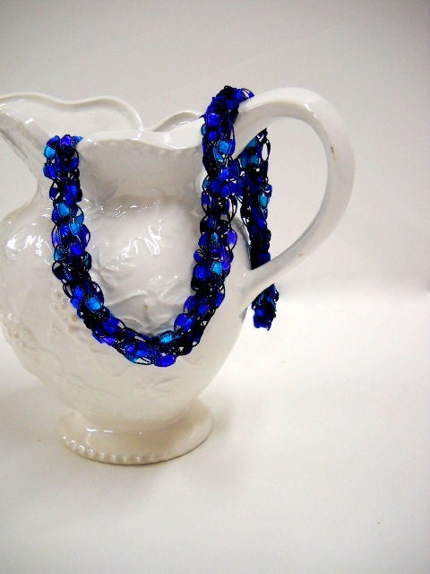 Blue Necklace, Soft Jewelry, Womens Necklaces, Fiber Jewelry, Infinity Necklaces, No Clasps, Blue, Blak