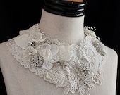 SHASTA DAISY White Lace Bridal Collar Statement Necklace Wearable Art Wedding