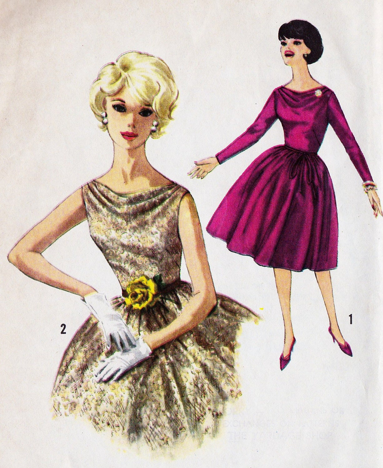 1960s Misses Full Skirt Party Dress, Cocktail Dress, Holiday Party Dress, Vintage Sewing Pattern, Simplicity 4168 Bust 32"