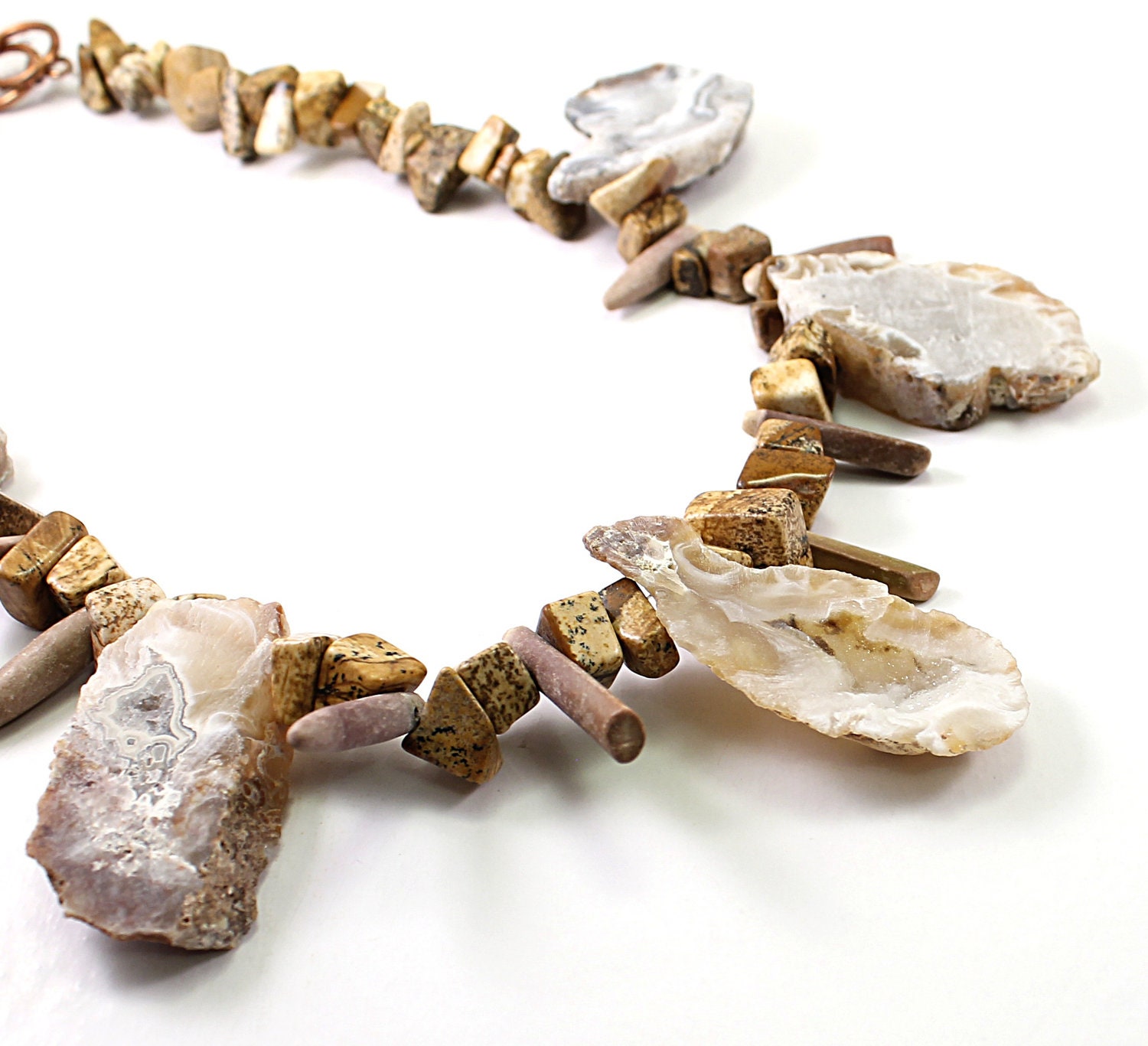 Tribal necklace - rough agate geode necklace, raw stones earthy druzy necklace, boho handmade, fall fashion, autumn brown