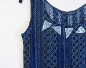 Size medium Geometry Tank in teal and turquoise lace