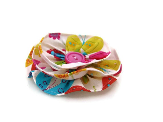 Girls Summer Hair Flower, Girls Fascinator, Little Girls Hair Clip, Cream Hair Clip, Colorful, Pink, Boho Hair Bow, Spring Inspired