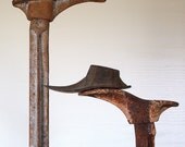 Tall VINTAGE INDUSTRIAL COBBLER Forms Antique Cast Iron Metal Shoe Lasts on Stand Rusty, Rusted Patina, Display, Eclectic Urban Loft Decor