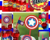 CAPTAIN AMERICA Cupcake Toppers - Captain America Favor Tags- Avengers- Super Hero Party- Superheroes- Instant Download Il_170x135