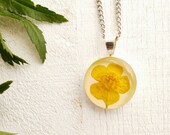 Dried Pressed Flower Necklace - yellow buttercup - Handmade pressed flower resin jewelry