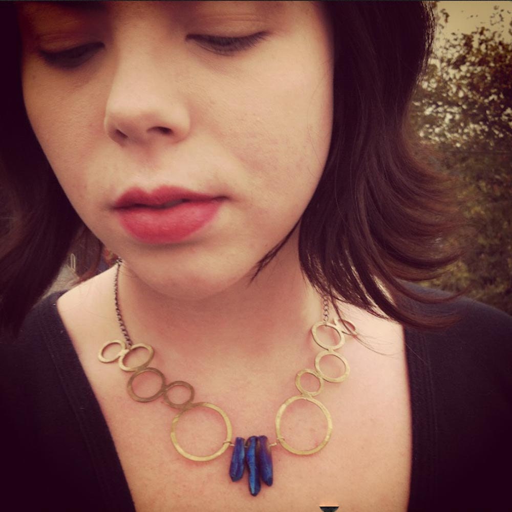 Brass Bubbles Peter Pan Collar Aura Quartz Crystal Bib Necklace