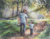 Fishing, Father's Day, Son, sports Dad, boy, Fine art Print  Nursery  Laurie Shanholtzer