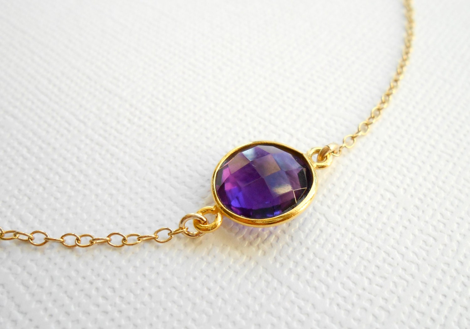 Purple Quartz Gemstone Necklace, Solitaire Bezel Set in 22k Gold Vermeil - Delicate Bright Jewelry, February Birthstone