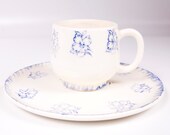 Vintage Norwegian Snack Set Hand Painted Ivory and Blue Norwegian Welcome