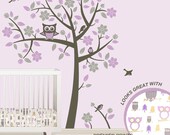 Owl Tree Wall Decals - Owl Nursery Theme - Tree Wall Decals to match Pink Purple Gray Owl Nursery