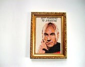 Patrick Stewart Cross stitch -- "Set Phasers to Stunning" sampler, favorite captain