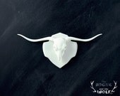 Long Horn Bull Faux Taxidermy, Bull skull, horns western home decor, mounted animal skull, long horn trophy, mini taxidermy, for the cowboy