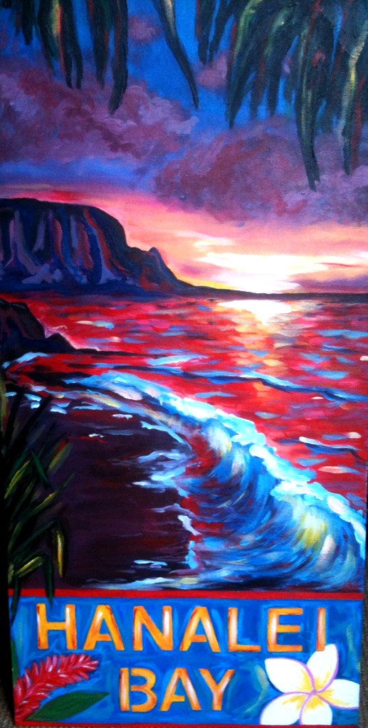 Original Artwork Acrylic Painting 15 x 30 Hanalei Bay