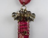 Purple/Pink Sea Sediment Jasper with Antique Brass Wire Wrapped Tassels with Ribbon Necklace