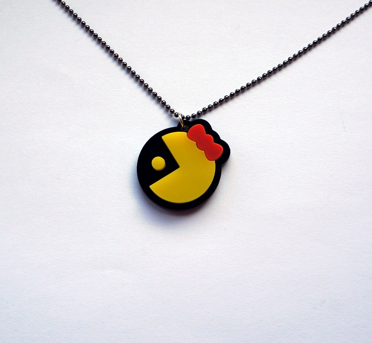 Mrs Pacman Acrylic Plastic Necklace Charm