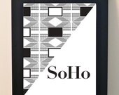 8 x 10 White OR Black Digital Print of SoHo NYC Original Modern New York City Home Decor Graphic Print