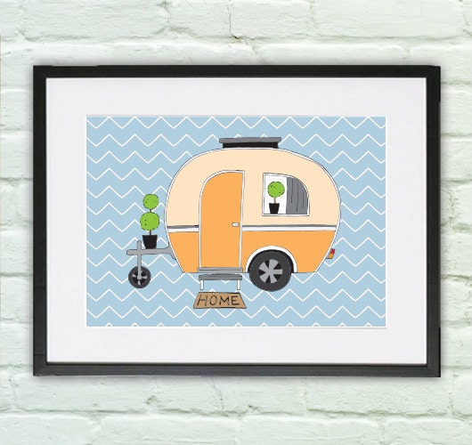 Print poster: "Caravan home" / yellow / art print / wall art / poster / a4