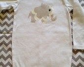 Long Sleeve Applique Onesie with Delightful Grey Elephant